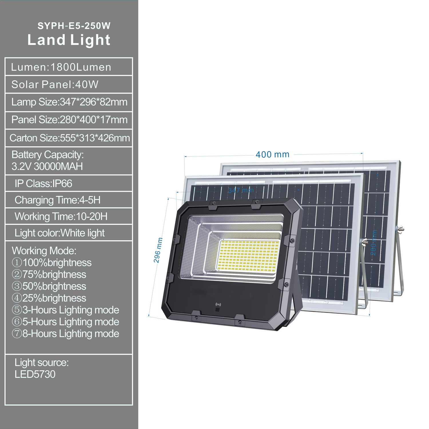 Outdoor Solar Land Light / Solar LED Light / Solar Flood Light 250W Solar Light