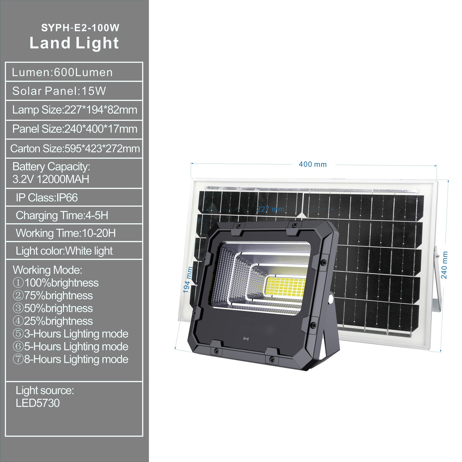 Outdoor Solar Land Light / Solar LED Light / Solar Flood Light 100W