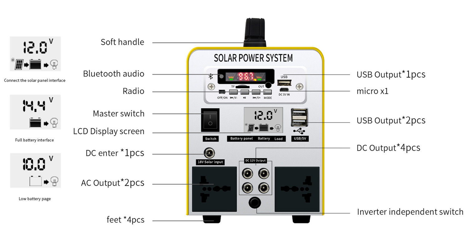 Outdoor Solar Energy Storage Power Supply Power Station Bluetooth Inverter Remote Control 80ah / 135ah